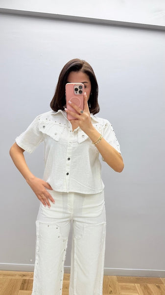 Tasarım Zımbalı Keten Takım