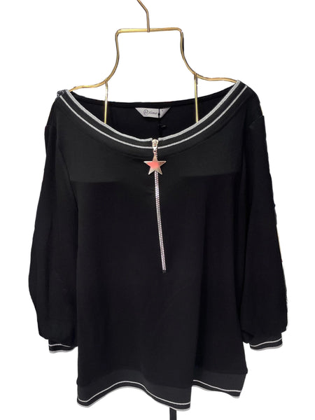 Tasarım Yakası Fermuarlı Ribanalı Bluz