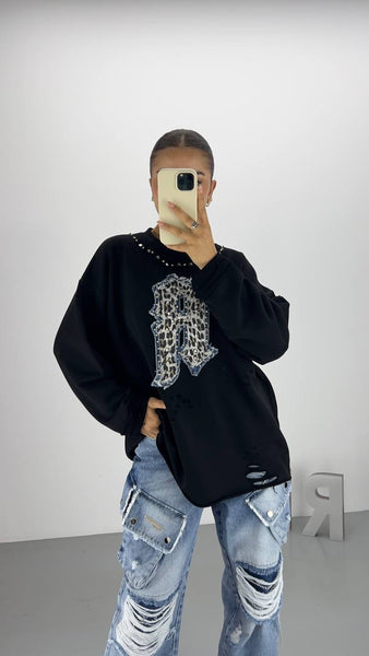 Tasarım Leopar Desenli Oversize Sweat