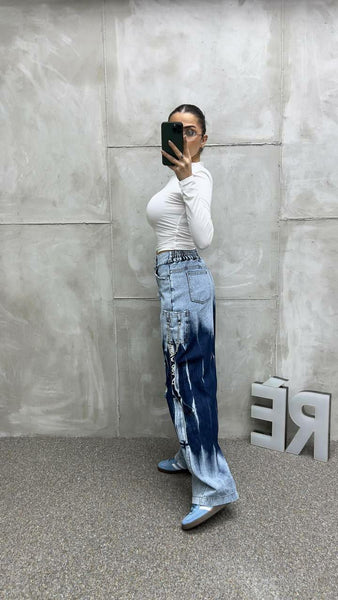 Tasarım Mavi Yıkamalı Jean