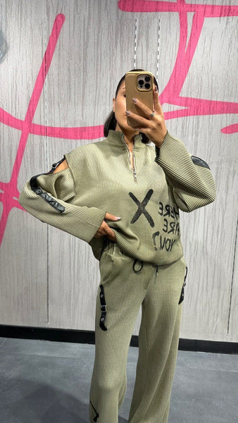 Tasarım Deri Detaylı Fitilli Takım