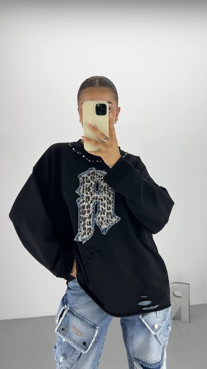 Tasarım Leopar Desenli Oversize Sweat