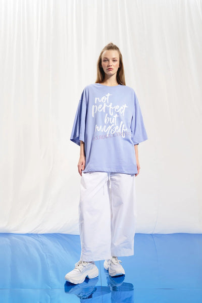 Vdr Lila Slogan Baskılı T-Shirt