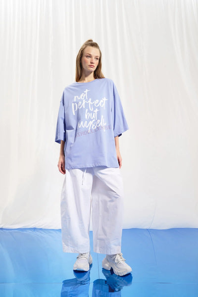 Vdr Lila Slogan Baskılı T-Shirt