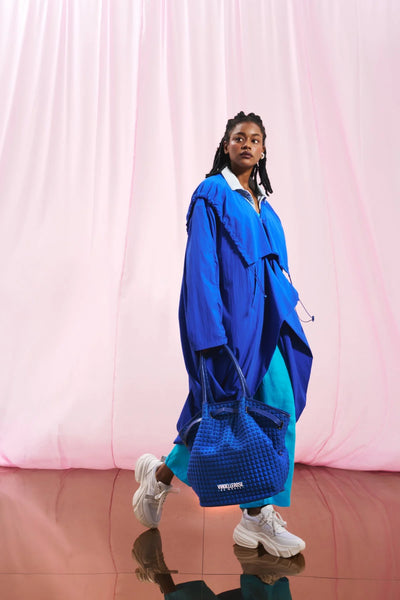 Vdr Saks Mavisi Kapüşonlu Oversize Trençkot