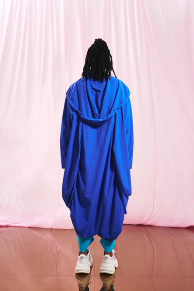 Vdr Saks Mavisi Kapüşonlu Oversize Trençkot