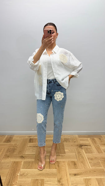 İthal Tasarım Dantel Detaylı Jean