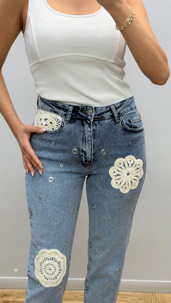 İthal Tasarım Dantel Detaylı Jean