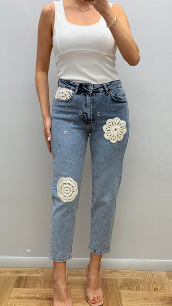 İthal Tasarım Dantel Detaylı Jean